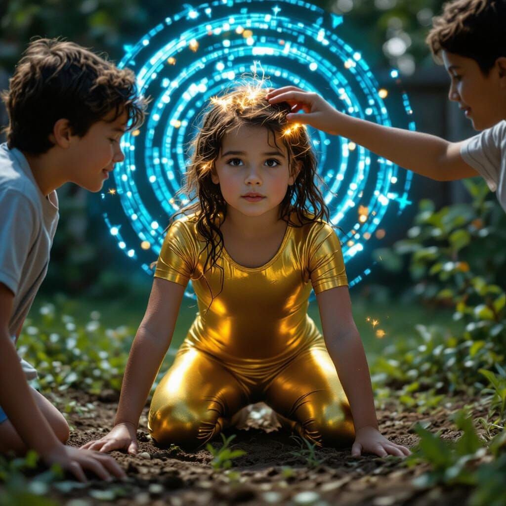 Girl Mesmerized by Spirals in Cinematic Film Still