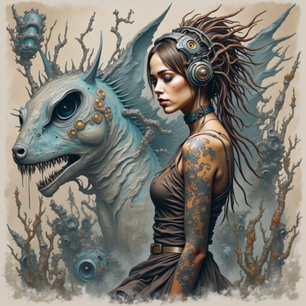 Cyberpunk Musician in Fog with Heavy Eyeshadow