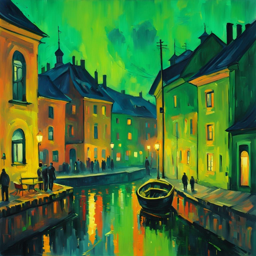 Vibrant Fauvist Cityscape at Night in Neon Hues