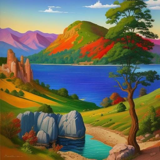 Colorful Landscape Painting in Classical Style