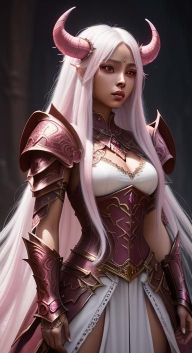 Demon Princess with Pink Armor, Fantasy Art
