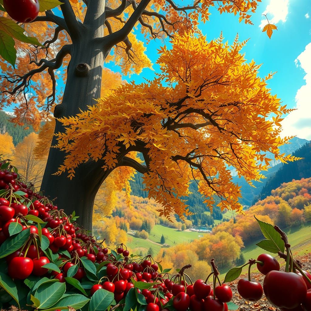 Autumn Sequoia Tree With Vibrant Leaves and Cherry Valley