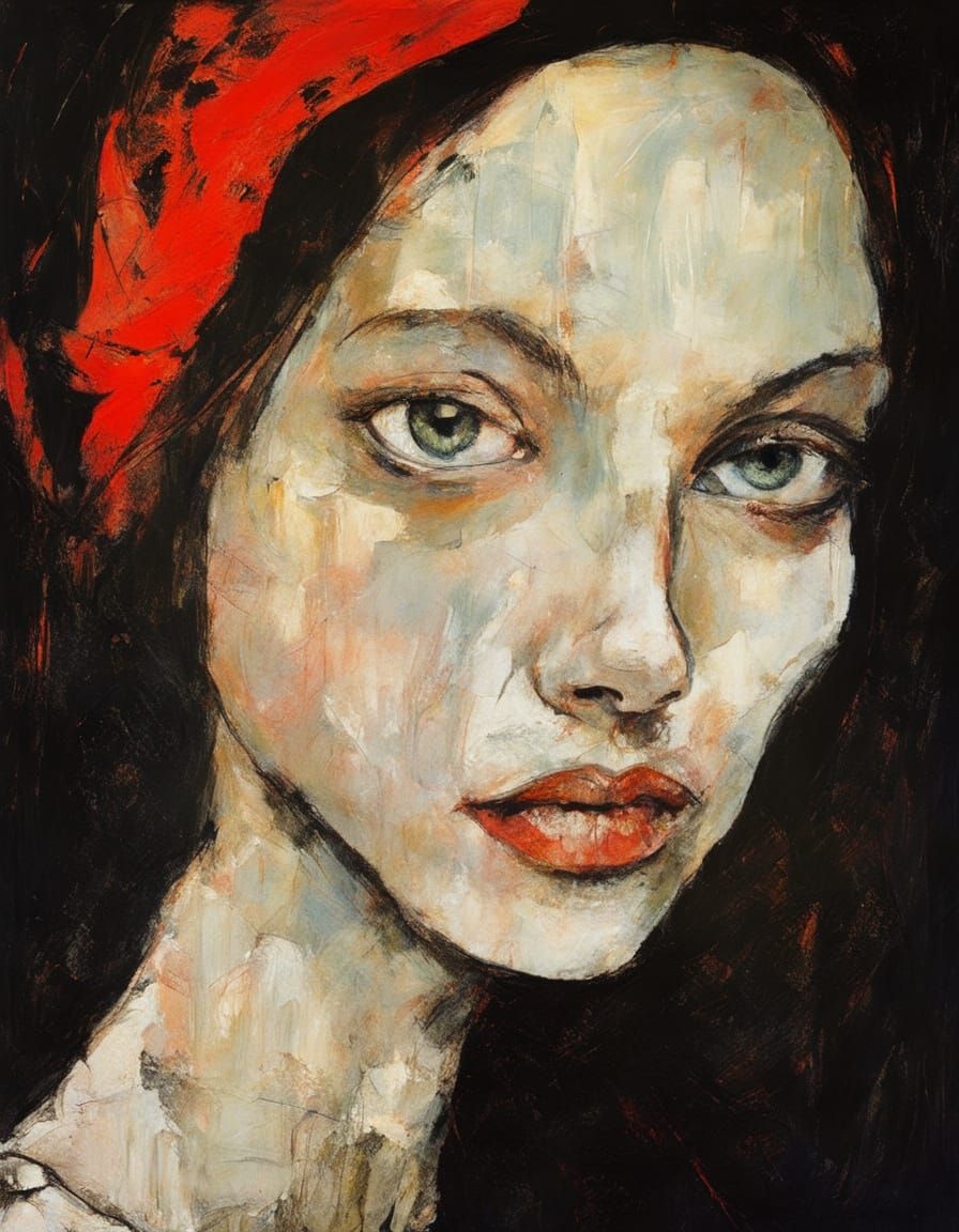 Emotive Portrait of a Young Woman in Expressionist Style