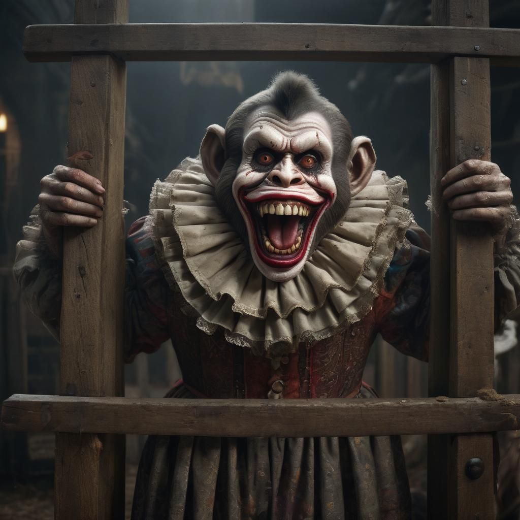 Zombie Monkey Pilgrim Clown in Stocks: Digital Matte Paintin...