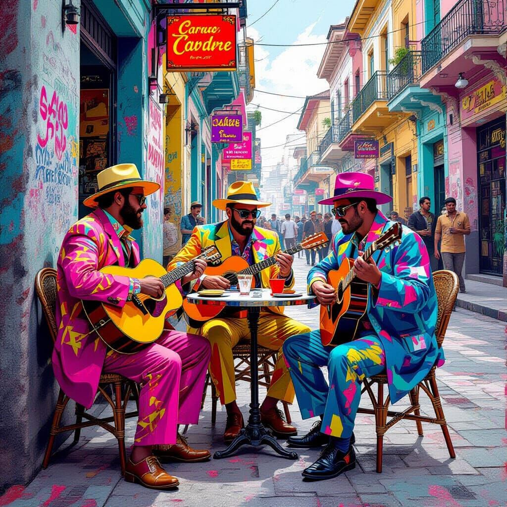 Neon Musicians in Havana: Pop Art Cubism