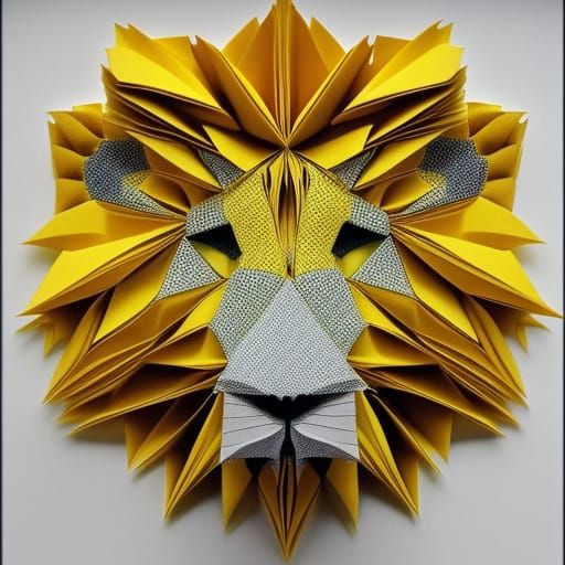 Elaborate Origami Lion in Paper Savannah Diorama