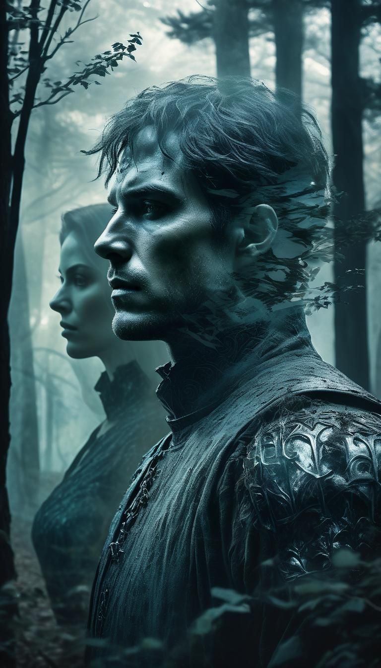 Double Exposure: Pensive Knight and Spirit Woman