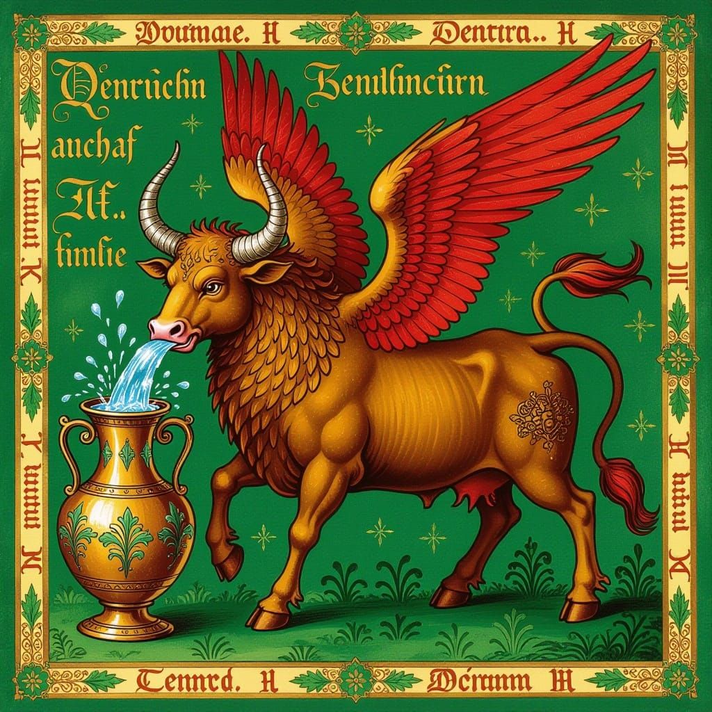 Heraldic Bull Griffin Flag Transforms Wine to Water