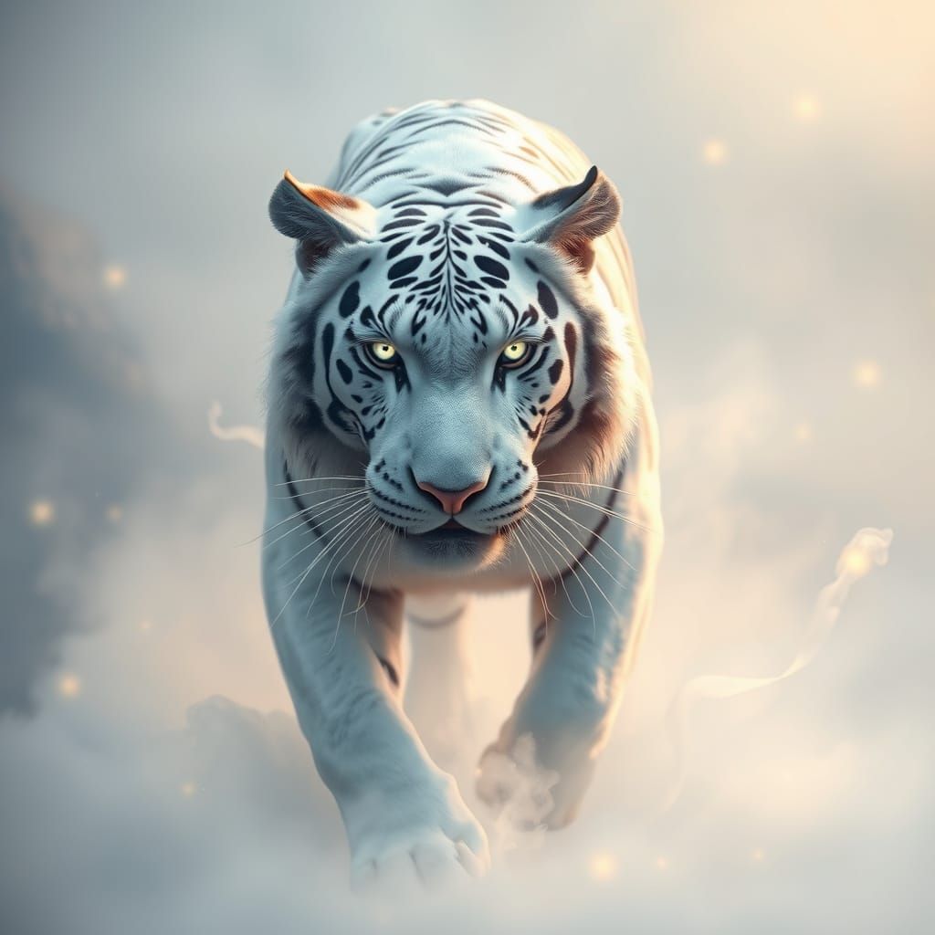 Majestic White Tiger in Ethereal Mist