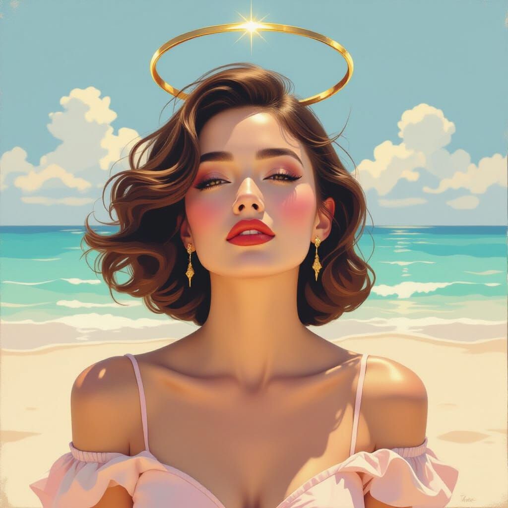 Pinup Woman with Halo in Rococo Impressionist Style