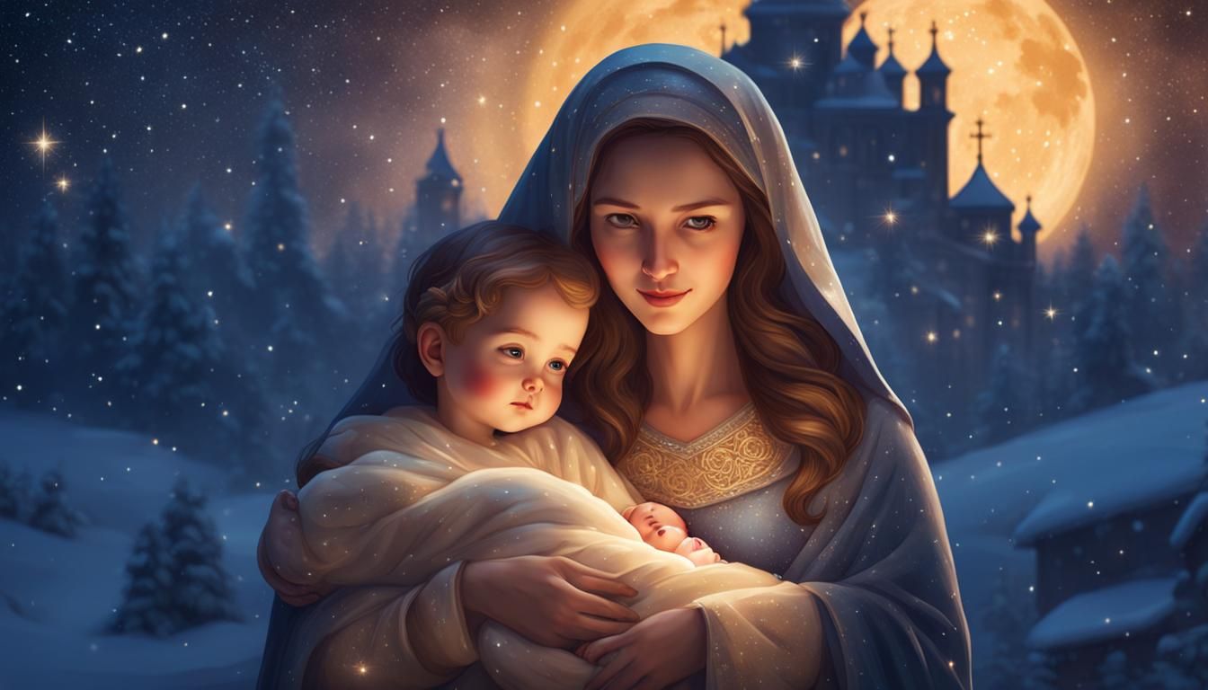 Mary and Jesus Portrait in Stylized Watercolor