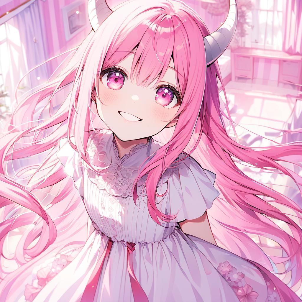 Anime Demon Girl in Kawaii Bedroom