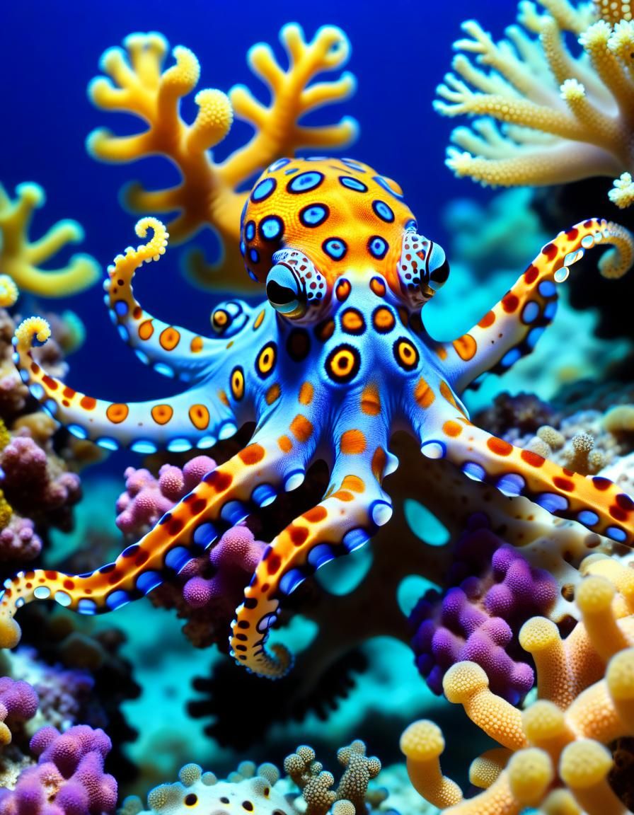 Hyperrealistic Octopus and Coral Reef in HDR