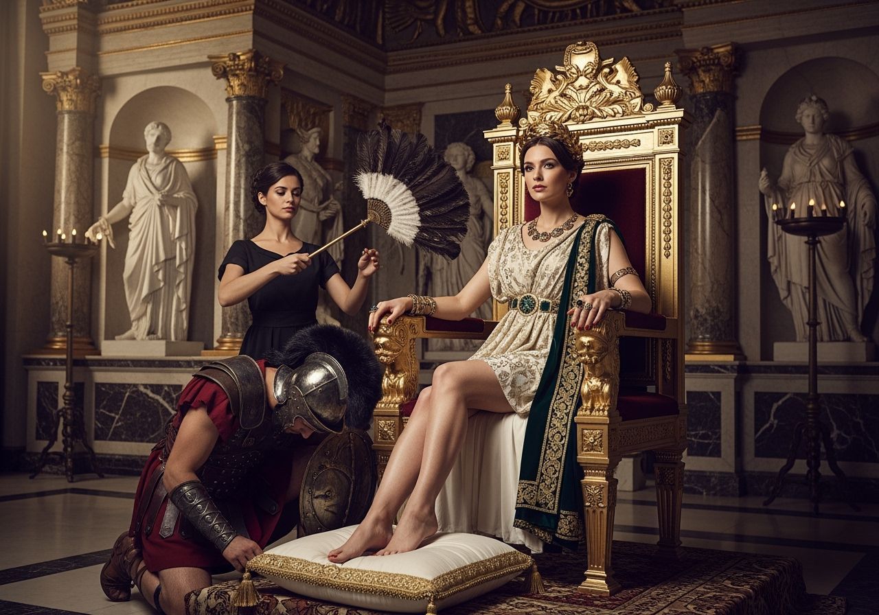 Roman Empress on Gold Throne in Lavish Palace