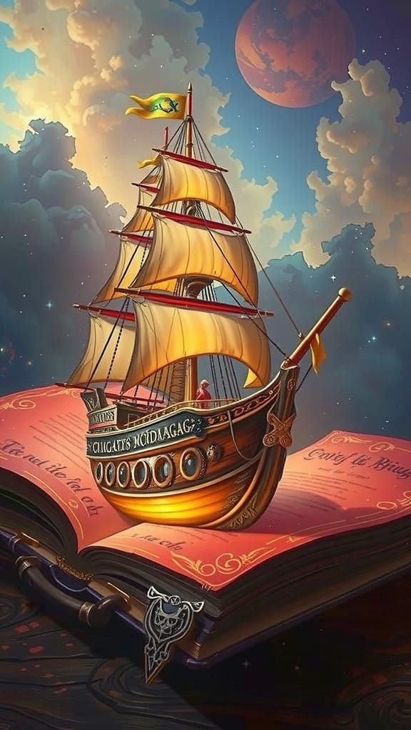 Ethereal Pirate Ship Emerges from Ancient Tome