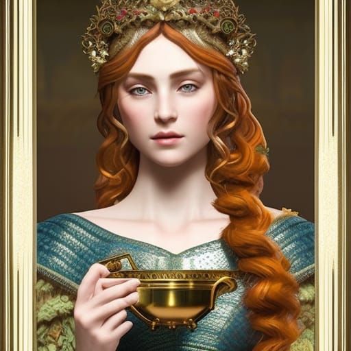 Stunning Medieval Irish Maiden with Gold Goblet