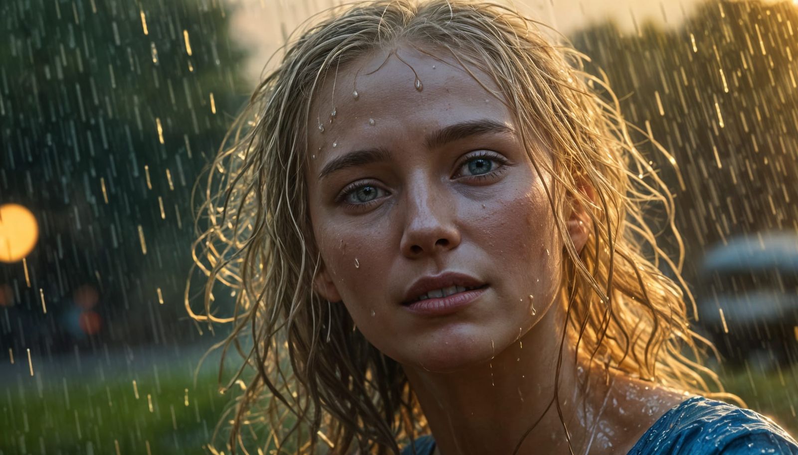 Woman in Summer Rain: Realistic Oil Painting