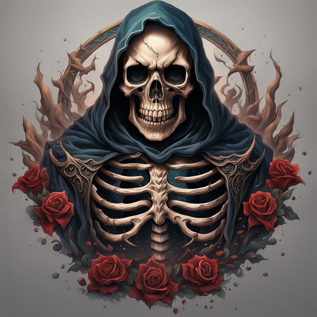 Grim Reaper Skull Tattoo: Detailed Matte Painting