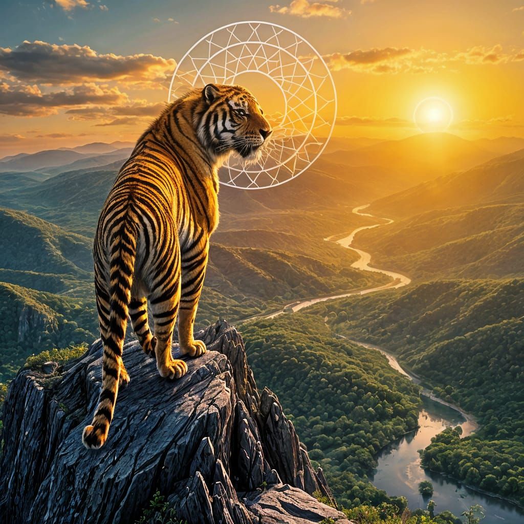 Last Sabertooth Tiger Overlooking Sacred Geometry Landscape....