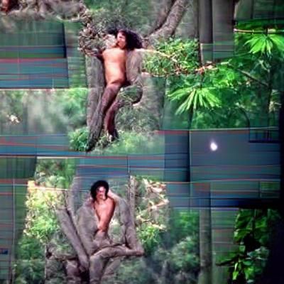 Nude Figure Asleep in Jungle Tree: 8K Film Still