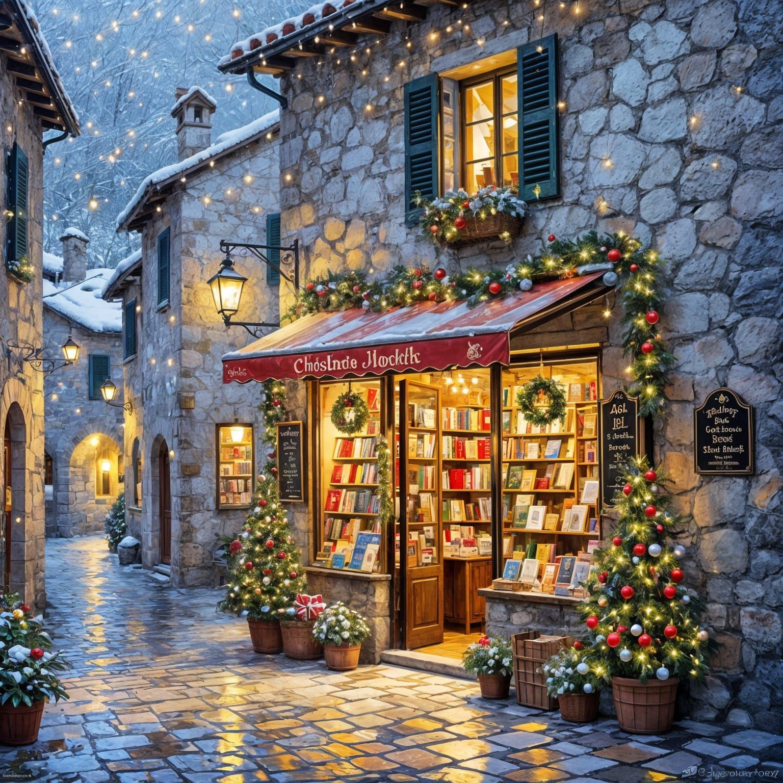 Cozy Christmas Bookshop in Italian Village