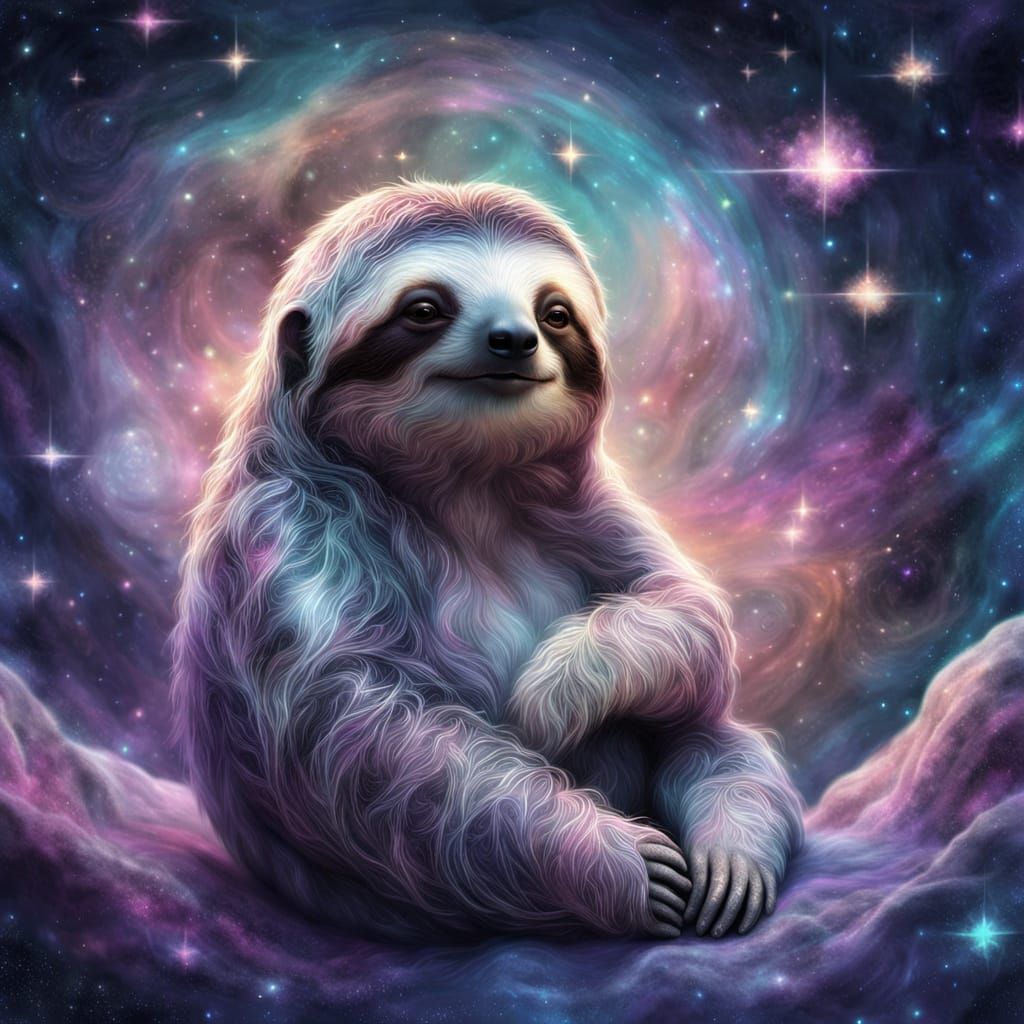 Serene Sloth Meditating in Cosmic Wonderland