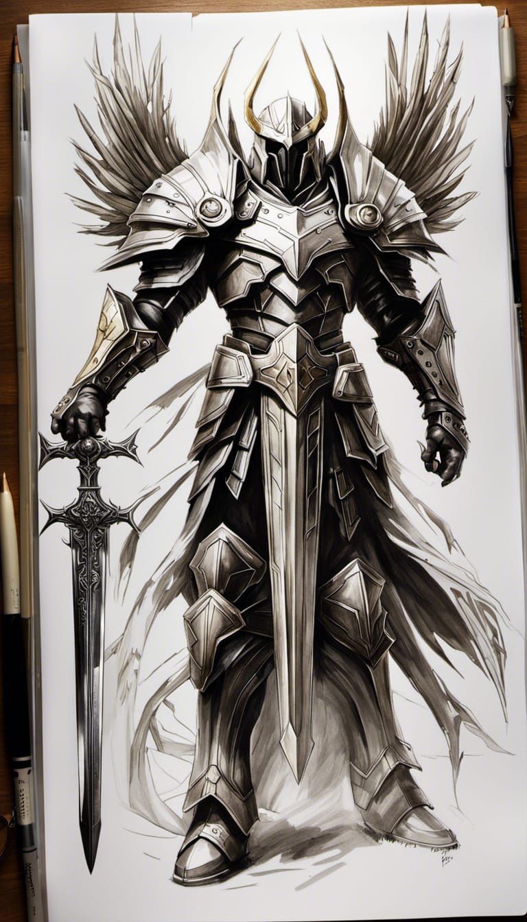 Sketch of Archangel of Justice Tyrael on collage