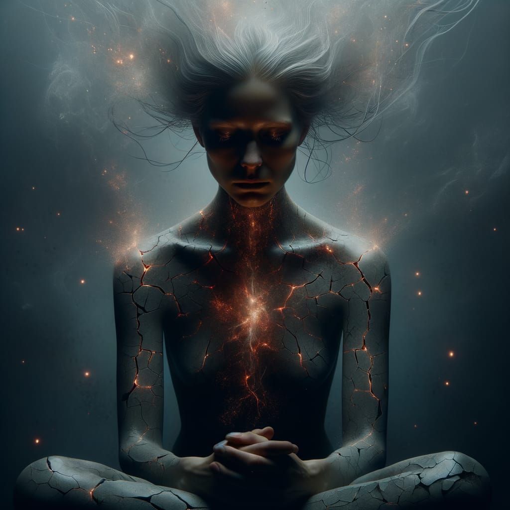 Surreal Portrait of Woman with Fractured Glass Body