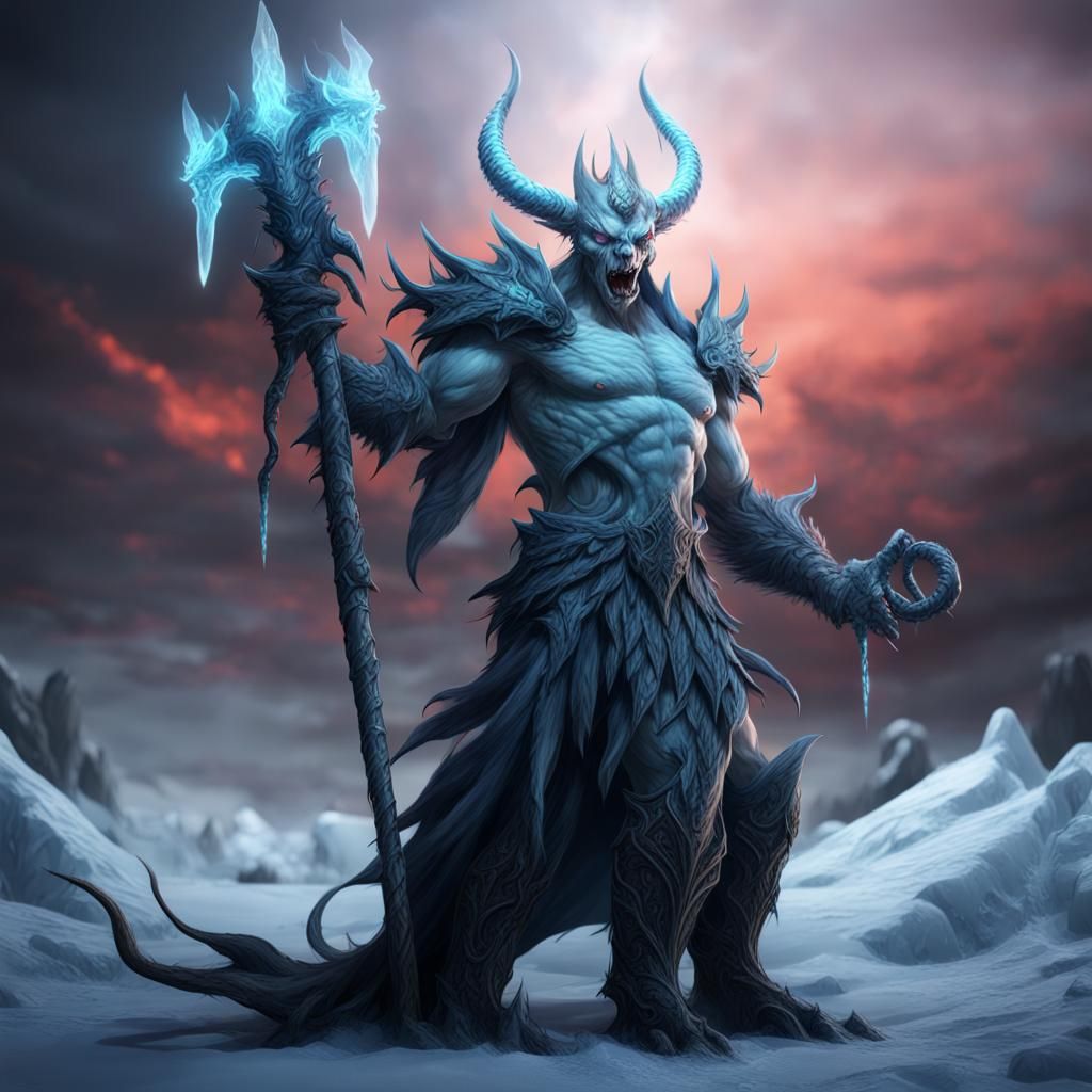 Fantastical Ice Demon in Detailed Matte Painting