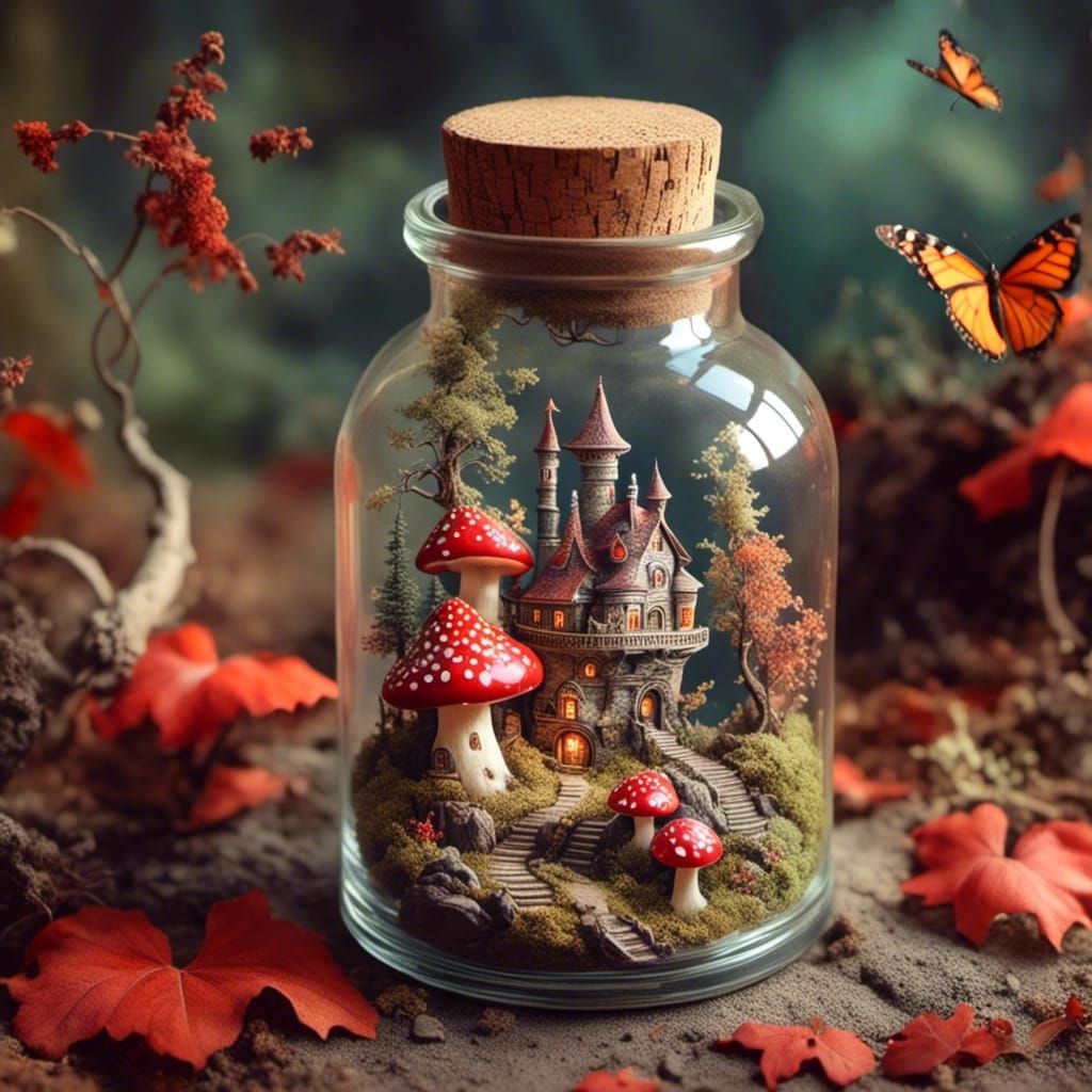 Monarch Butterfly on Bottle in Watercolor Style