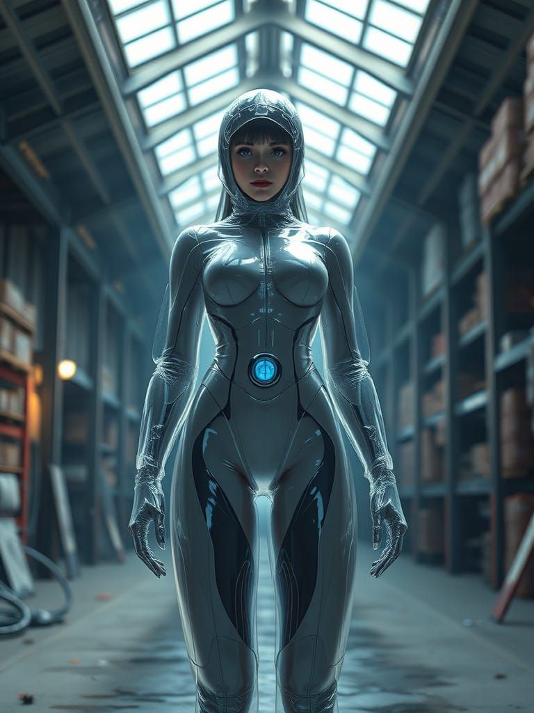 Elegant Woman Isolated in Abandoned Warehouse Space