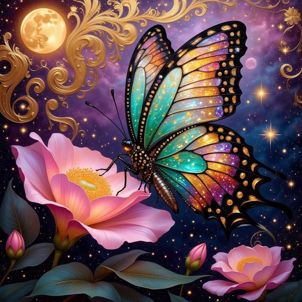 Iridescent Butterfly in Opulent Oil Painting Style