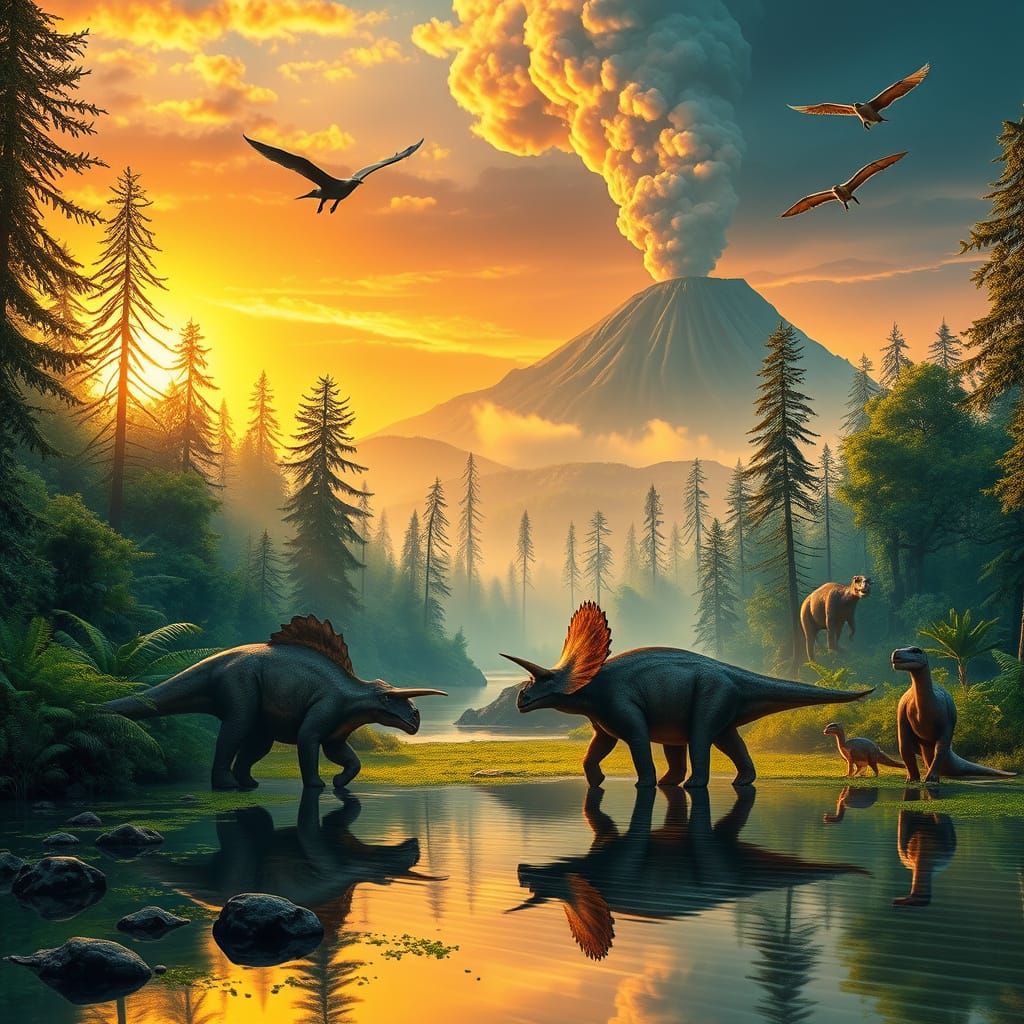 Late Cretaceous Ecosystem in Golden Sunrise Light
