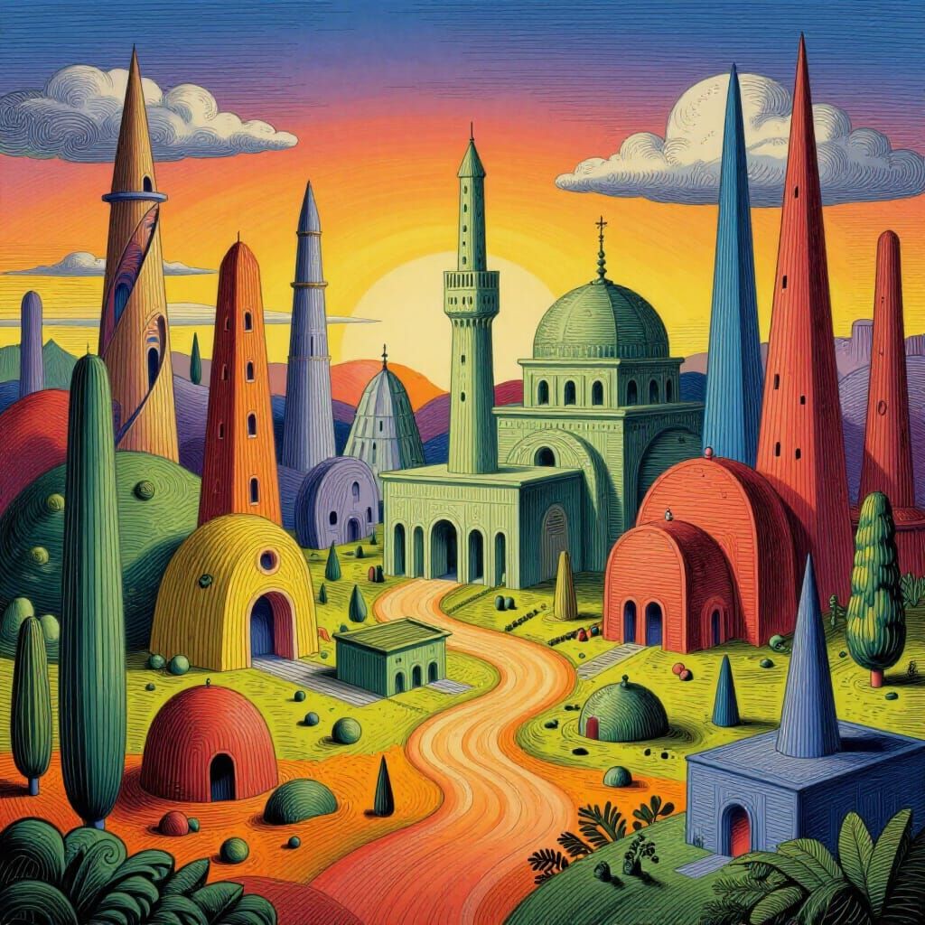 Surreal Landscape Blending 2D and 3D Realms