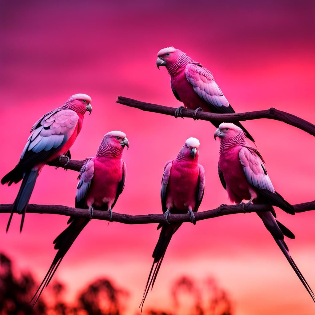 Dancing Galahs in Vivid Pink Sunset