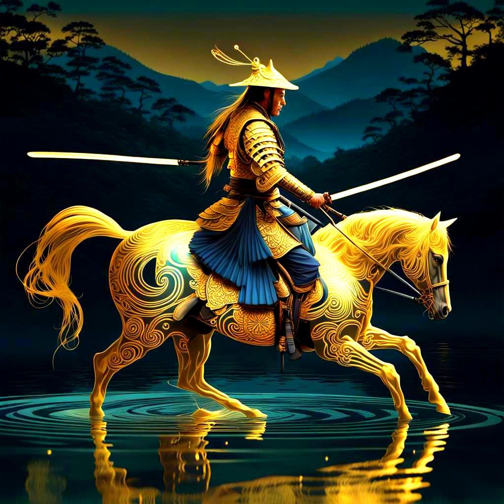 Bioluminescent Samurai on Horseback, Abstract Fractal Art