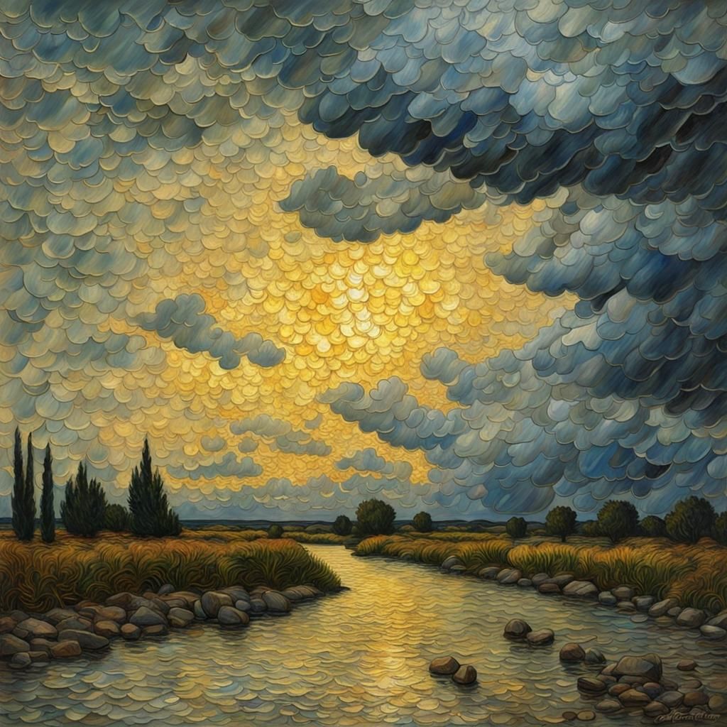 Storm Clouds Through Cracked Glass in Hyperrealism