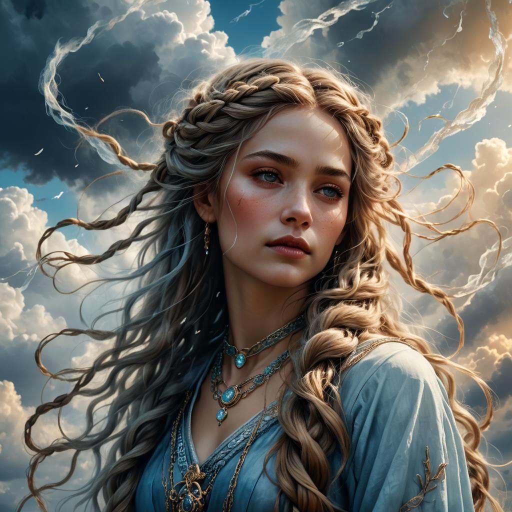 Ethereal Woman Bonded to Clouds in Fantasy Art