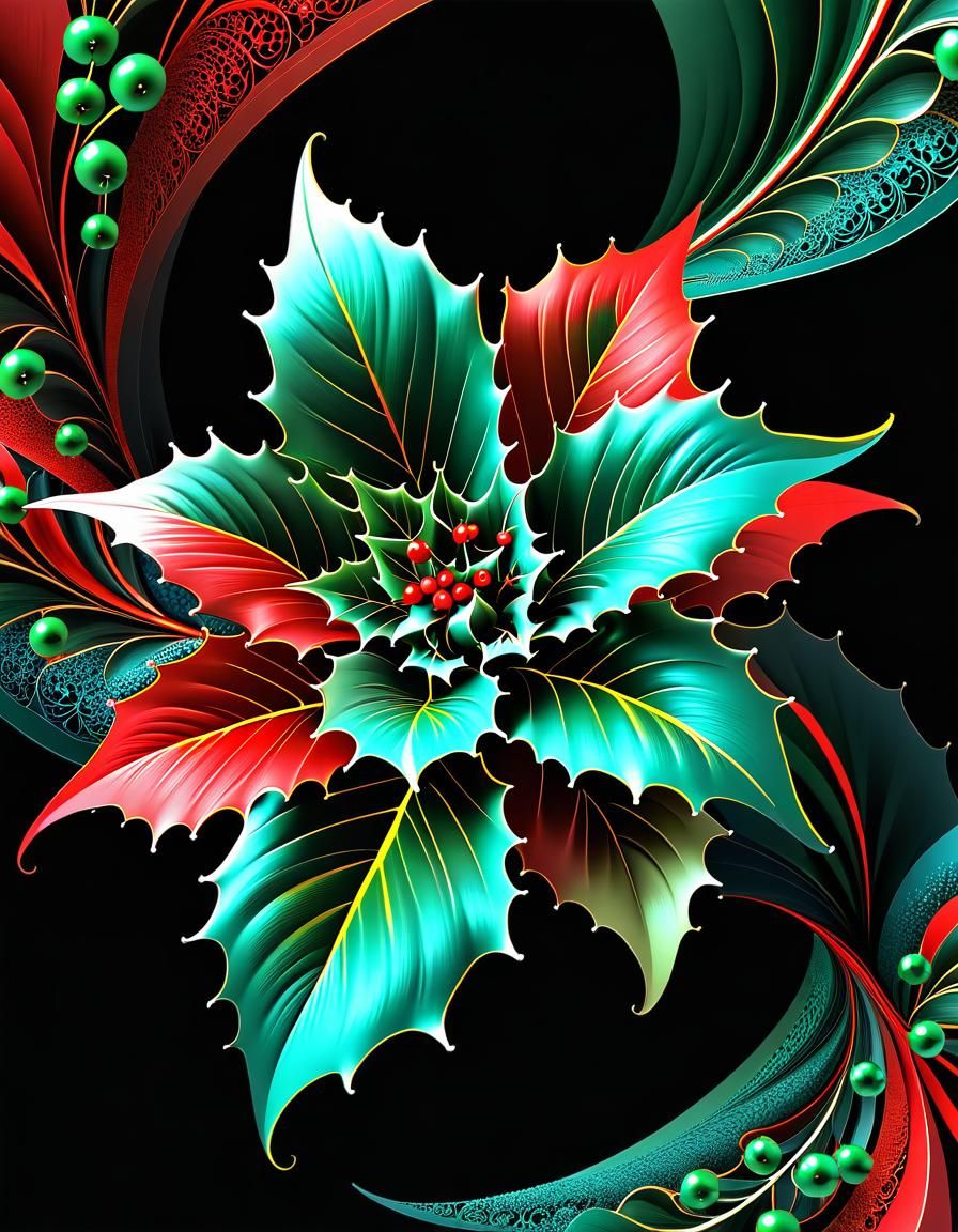 Beautiful Holly Flower with Fractal and Zentangle Elements