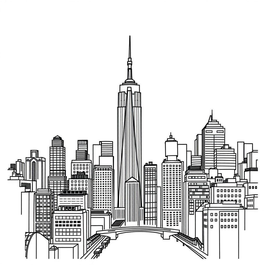 Minimalist Line Drawing of New York City