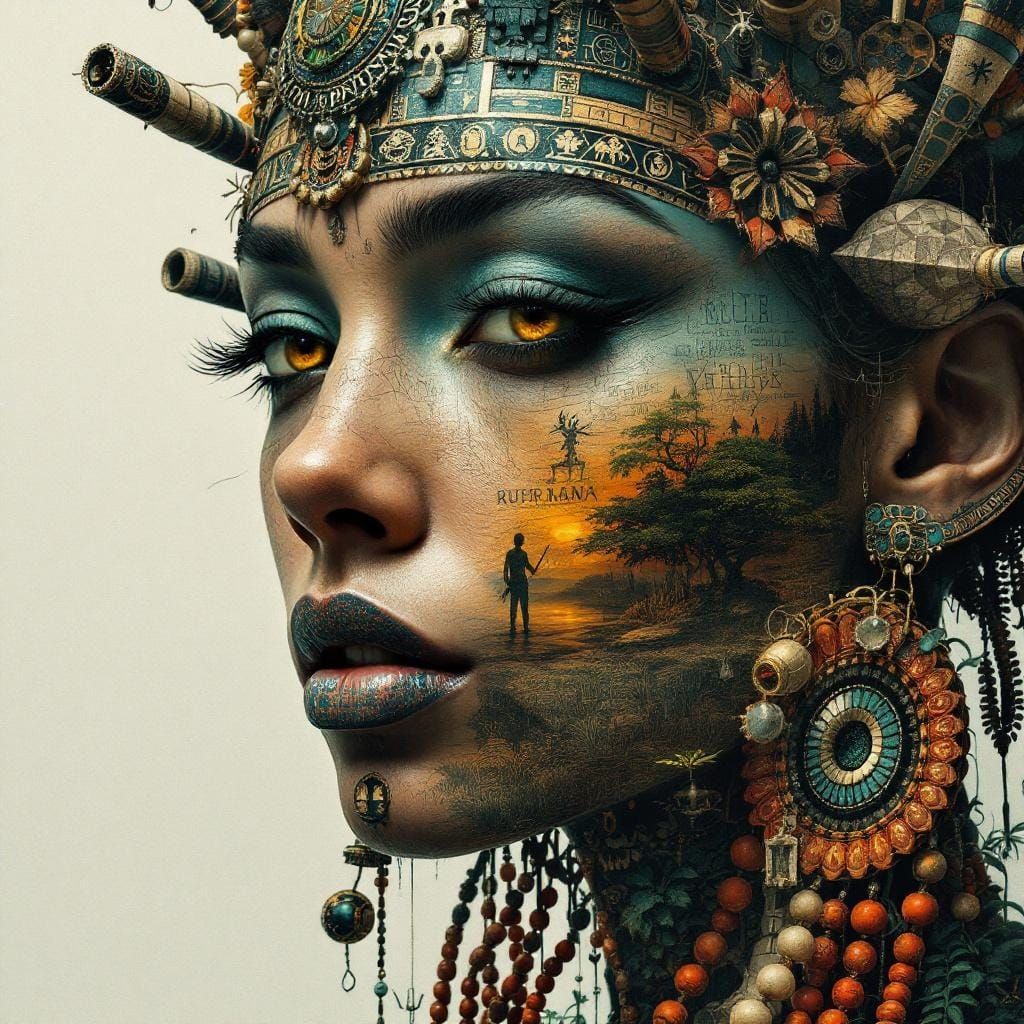 Musical Aztec Portrait in Hyperrealistic Photorealism