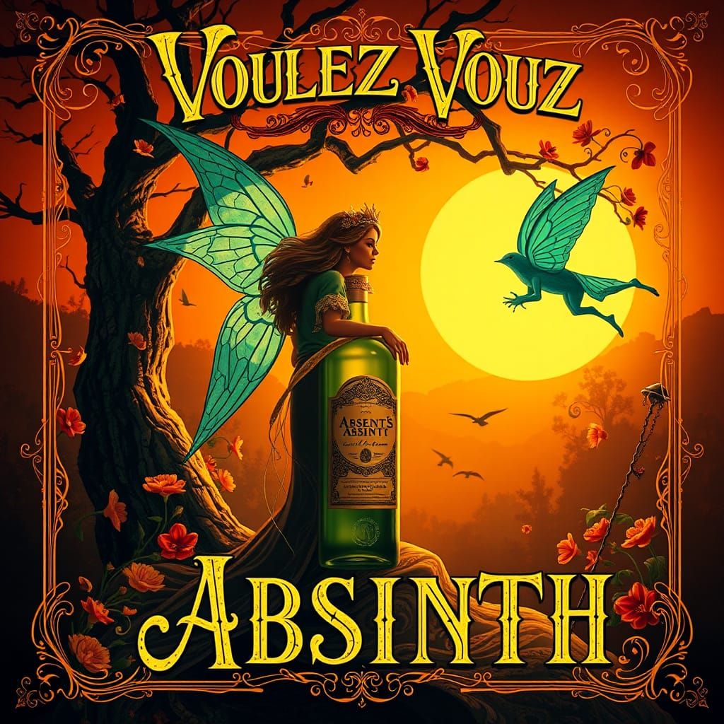 Mystical Absinthe Advertisement in Belle Époque Style