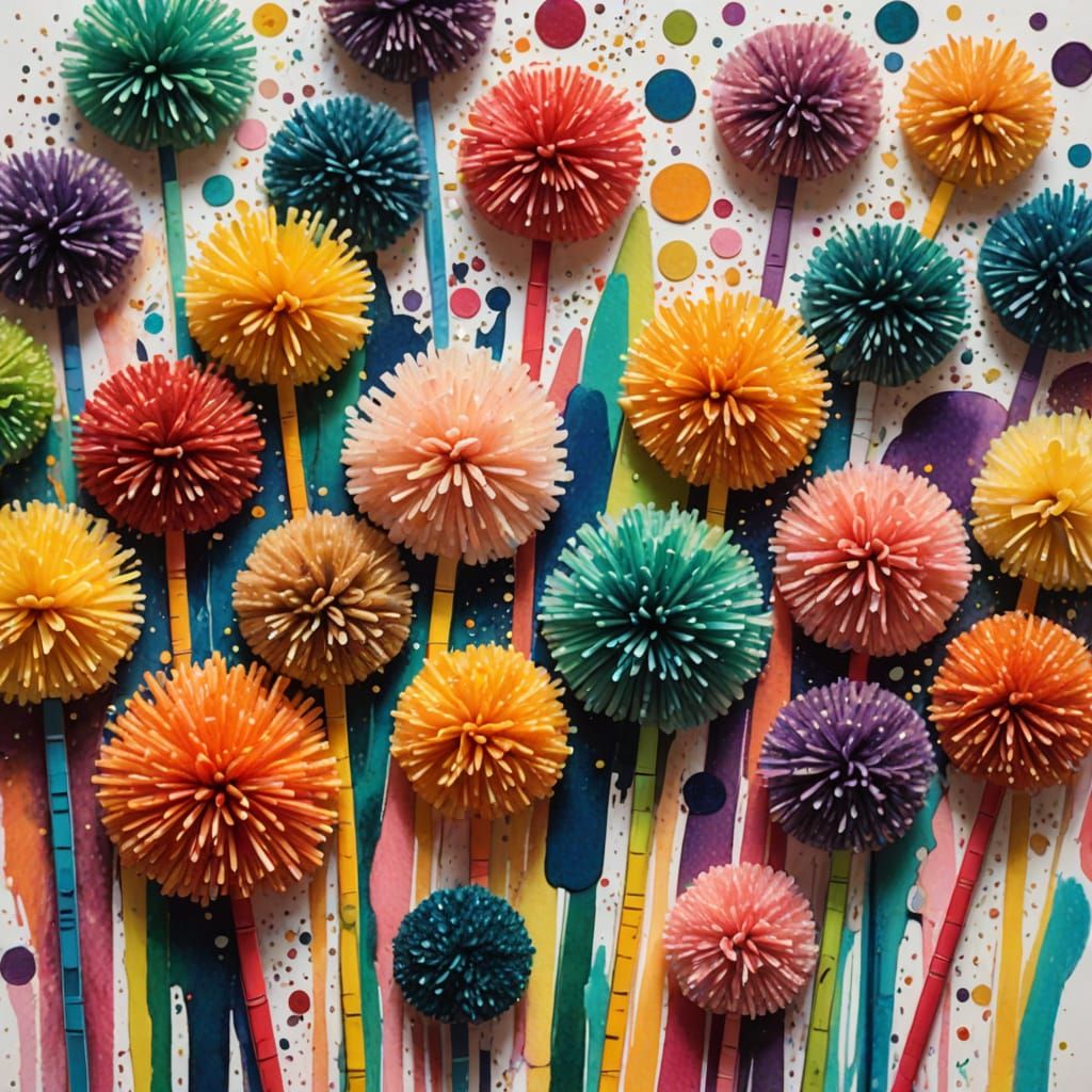 Vibrant Macro Photograph of Surreal Children's Folk Art