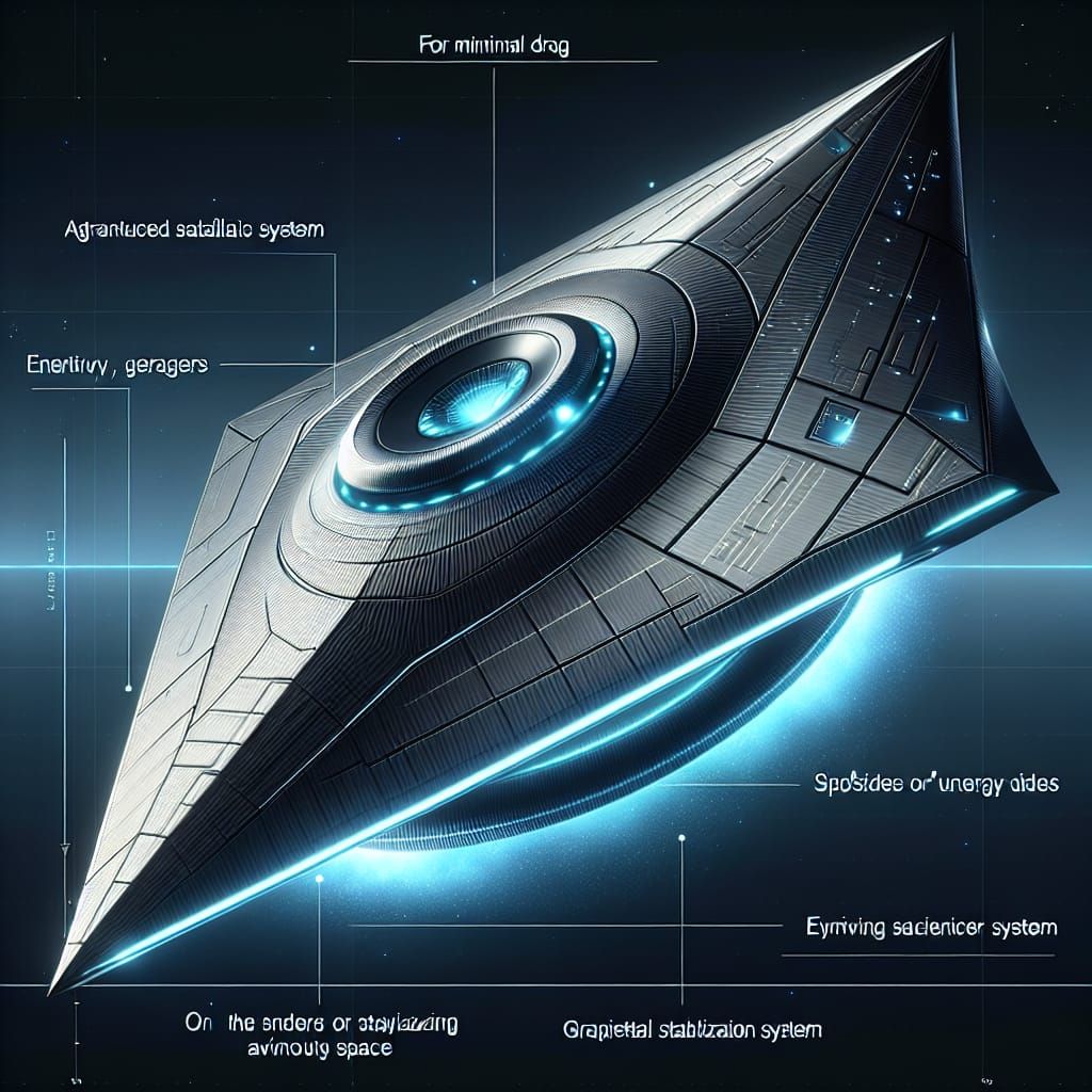 Sleek Inverted Pyramid Spaceship with Rounded Edges and Ener...