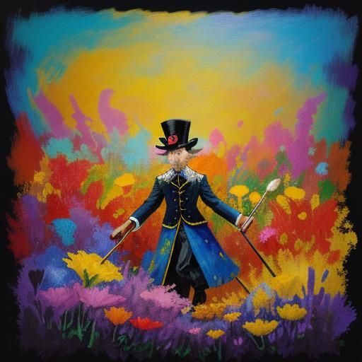 Hedgehog in Abstract Flower Field, Impressionist Oil Paintin...