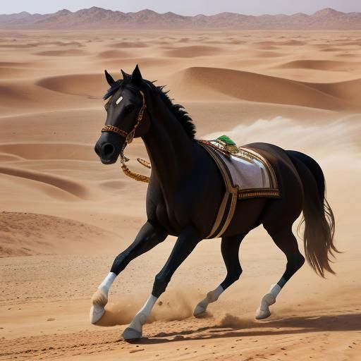 Wild Arabian Horse Dancing Across Desert Landscape