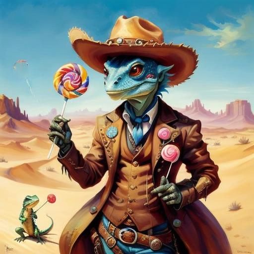 Colorful Cowboy Lizard in Desert Landscape