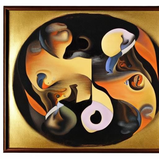 Double composition, figures of a man and a woman on a background, in a yin yang circle, symbol