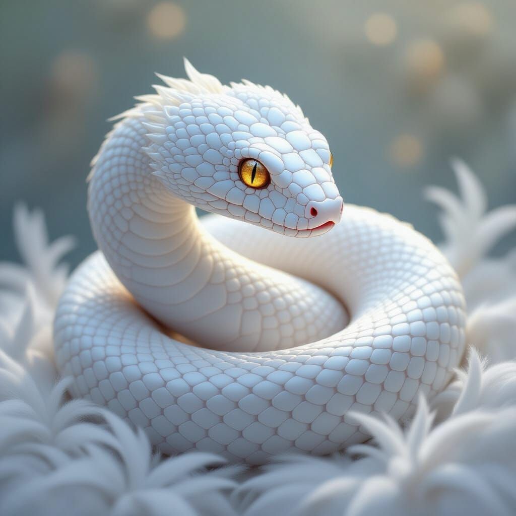 Majestic White Snake with Feathered Scales in Digital Art