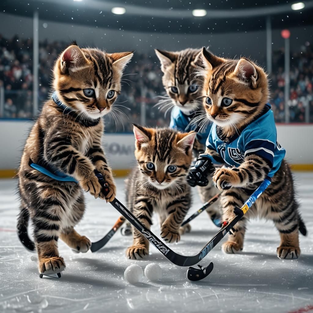 Kittens Playing Ice Hockey in Macro Photography